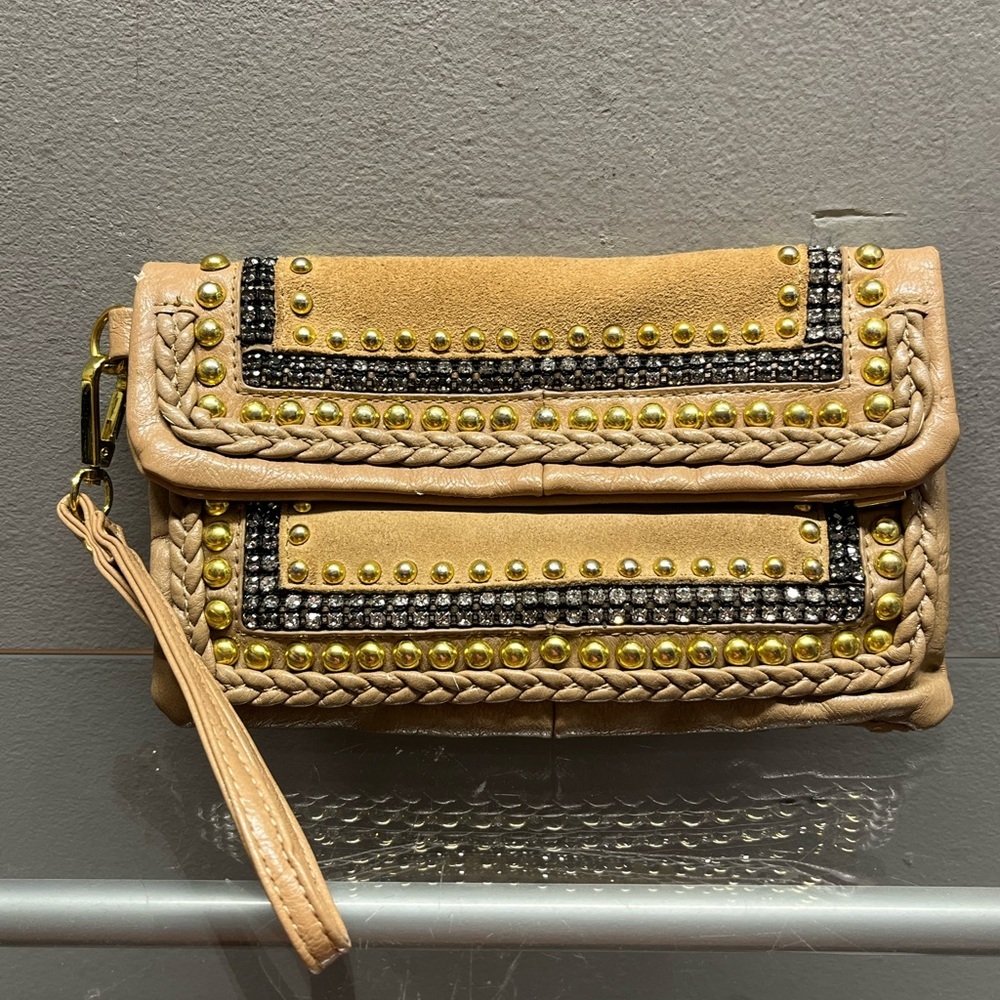 Cache Studded Tan Clutch